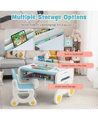 Gouun Kids Drawing Table and Chair Set with Erasable Graffiti Desktop and Built-In Storage
