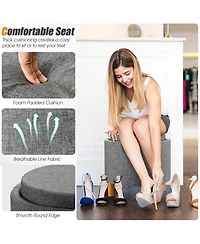 Gouun Round Fabric Storage Ottoman with Removable Tray Lid and Wood Legs