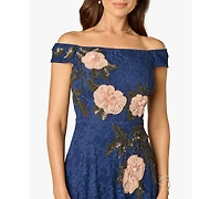Adrianna Papell Women's Off-The-Shoulder Embellished Midi Dress