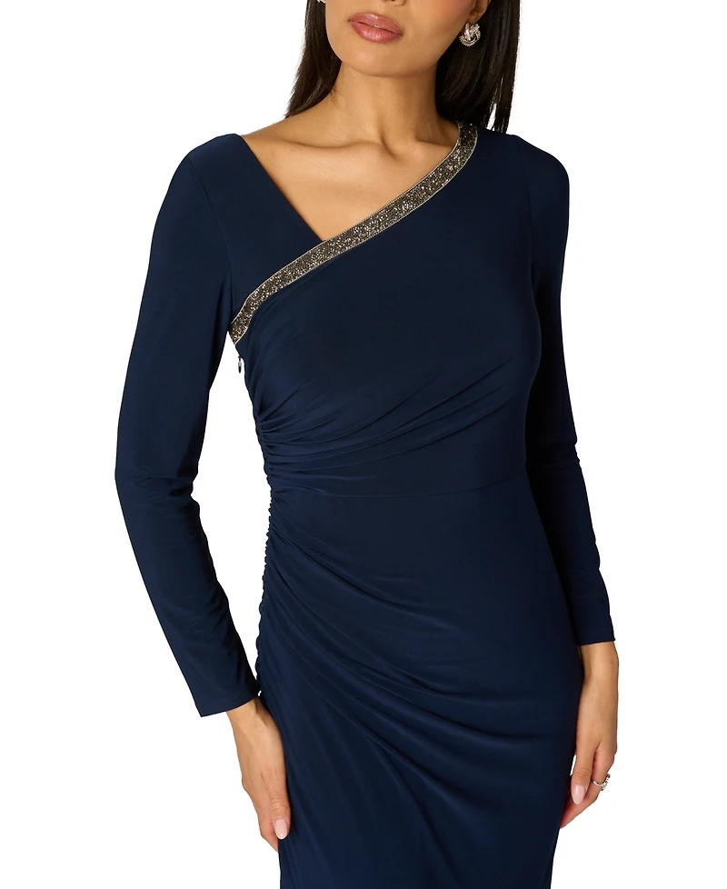 Adrianna Papell Women's Asymmetrical Long-Sleeve Ball Gown