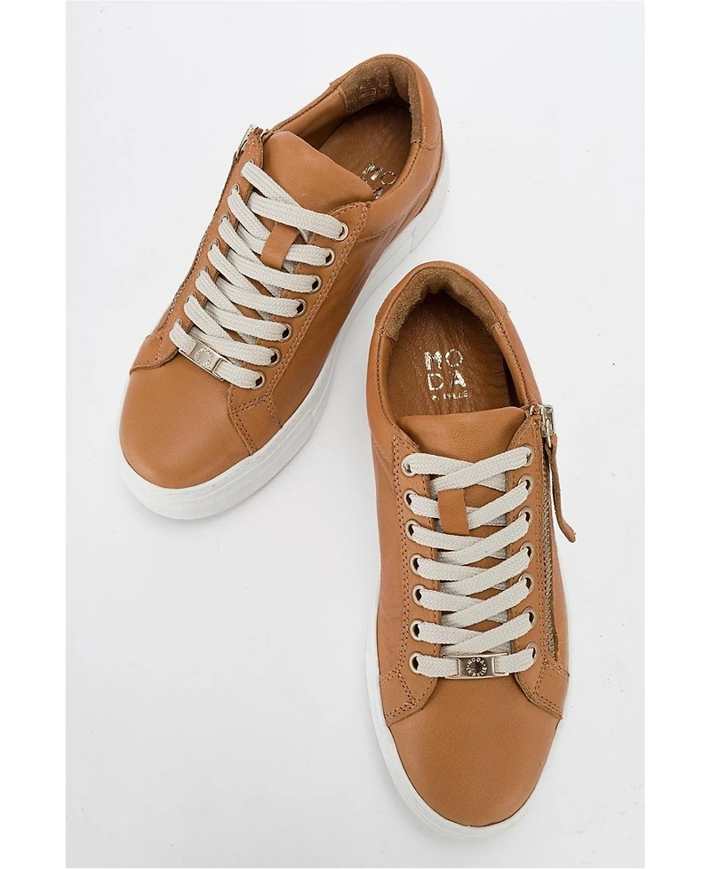 Forever & Always Shoes Women's Beryl Leather Zip Sneaker