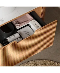 Sillysis Modern Bathroom Vanity with Stone Pattern Ceramic Basin, 3D Striped Wood Drawer, Wall Mounted Storage Cabinet