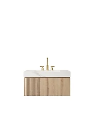 Sillysis Wall Mounted Bathroom Vanity with Carrara Sintered Stone Top, Ceramic Sink, Soft Close Cabinet, Pre-assembled