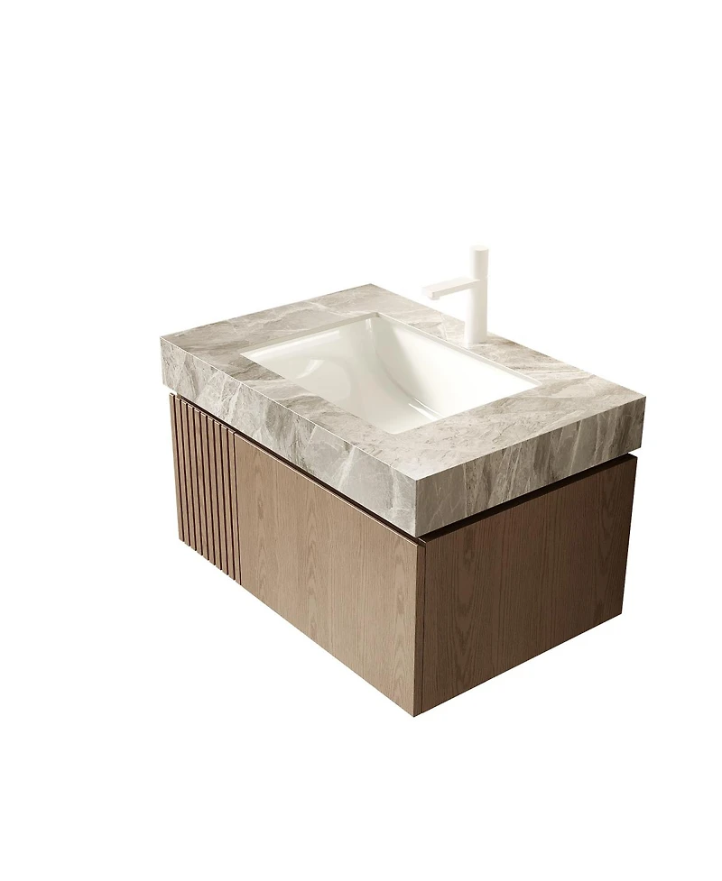 Sillysis Inch Italian Wall Mount Bathroom Vanity with Sintered Stone Countertop, Ceramic Sink, Soft Close Cabinet