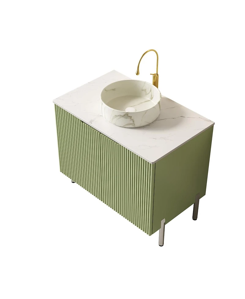 Sillysis Modern Bathroom Vanity with Vessel Sink, Soft Close Doors, Scandinavian Storage Cabinet
