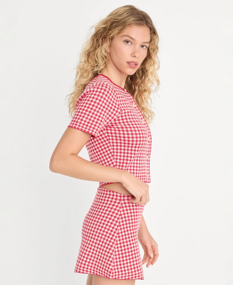 Good American Women's Cropped Short-Sleeve Cardigan Sweater, Created for Macy's