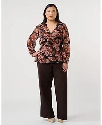 Estelle Plus Natalia Floral V-Neck Long Sleeve Peplum Top