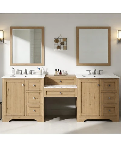 Sillysis 84 Inch Double Sink Bathroom Vanity with Solid Wood Frame, Engineered Stone Top, Soft Close Storage for Modern Homes