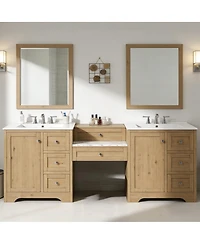 Sillysis 84 Inch Double Sink Bathroom Vanity with Solid Wood Frame, Engineered Stone Top, Soft Close Storage for Modern Homes
