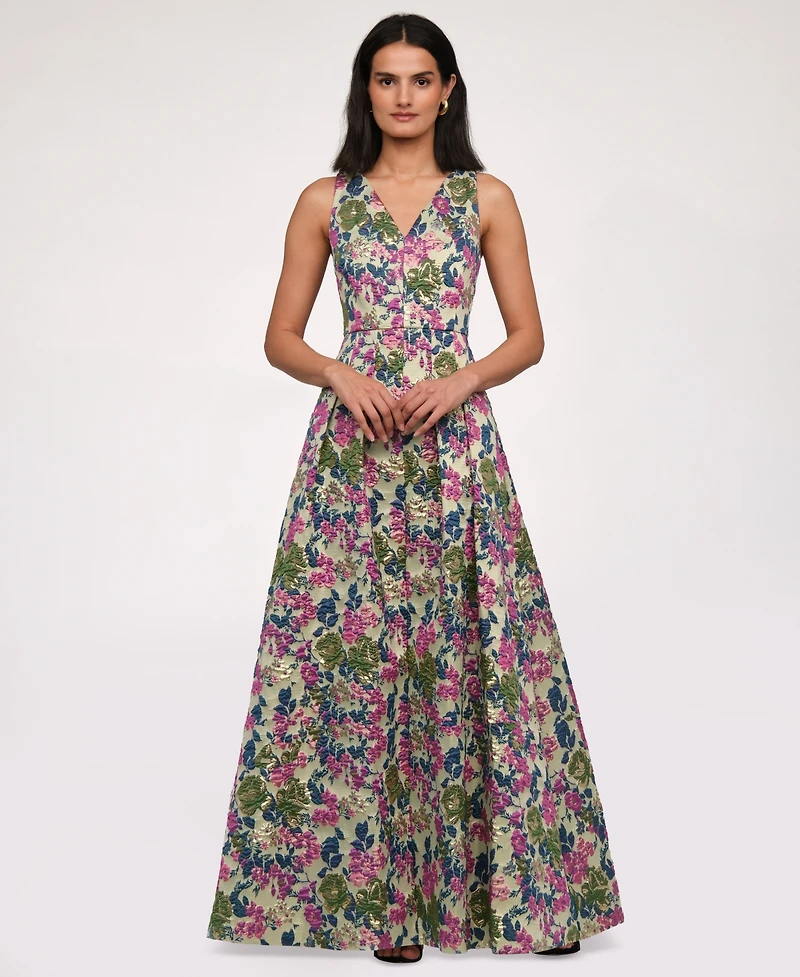 Js Collections Women's Floral Jacquard V-Neck Dress