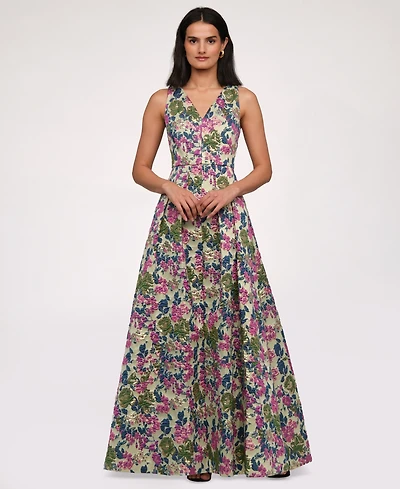 Js Collections Women's Floral Jacquard V-Neck Dress