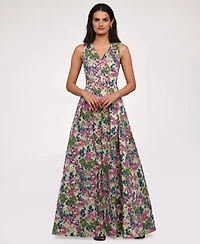 Js Collections Women's Floral Jacquard V-Neck Dress