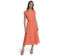 Karl Lagerfeld Paris Women's Collared Chain Belt Midi Dress