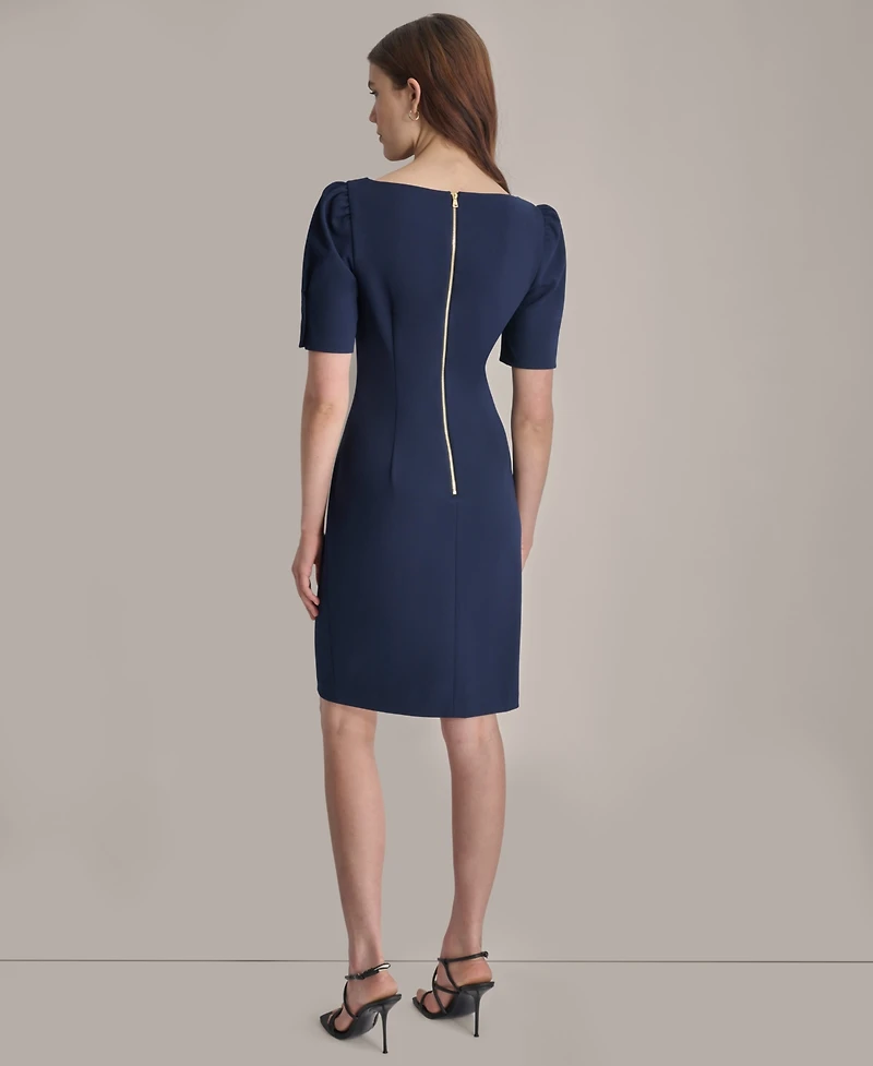 Dkny Petite Ruched Jewel Neck Sheath Dress