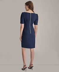 Dkny Petite Ruched Jewel Neck Sheath Dress