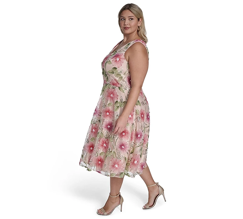 Eliza J Plus Polyester-Blend V-Neck Sleeveless Midi Dress
