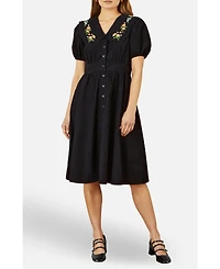 Yumi Women's Embroidered Collar Cord Tea Dress