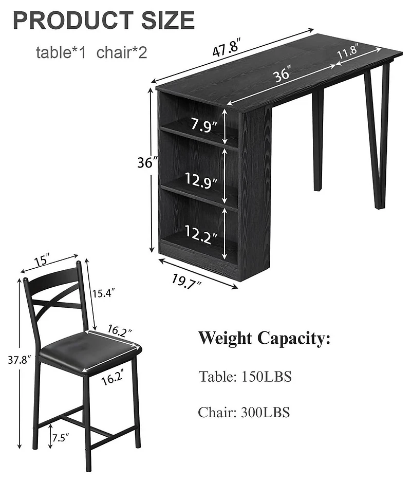 gaomon 2-4 Person Durable Bar Table Set with 16" Wide Cushions and Flip-Top Extension, for Dining