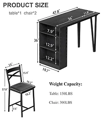 gaomon 2-4 Person Durable Bar Table Set with 16" Wide Cushions and Flip-Top Extension, for Dining