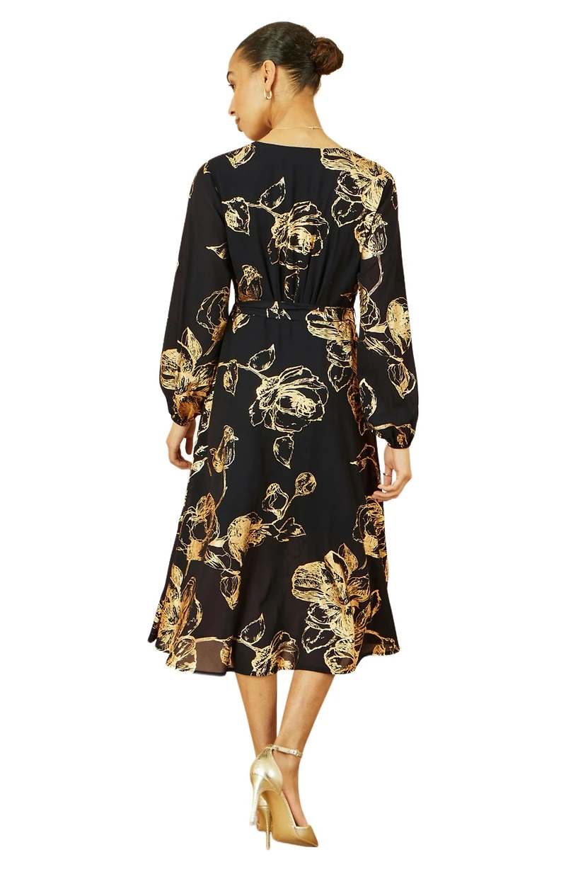 Yumi Women's Foil Rose Print Midi Dress