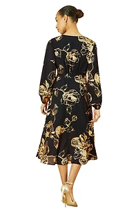 Yumi Women's Foil Rose Print Midi Dress