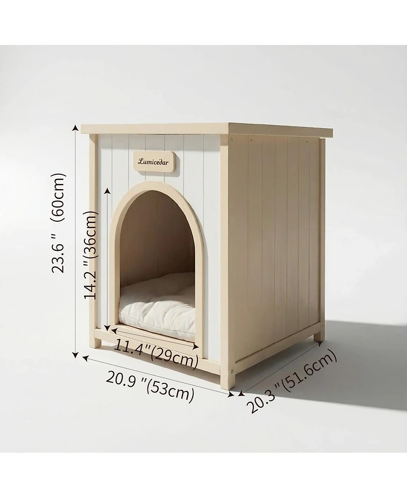 6thdruple Indoor Cream White Wood Pet House with Flat Roof