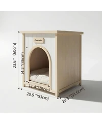 6thdruple Indoor Cream White Wood Pet House with Flat Roof