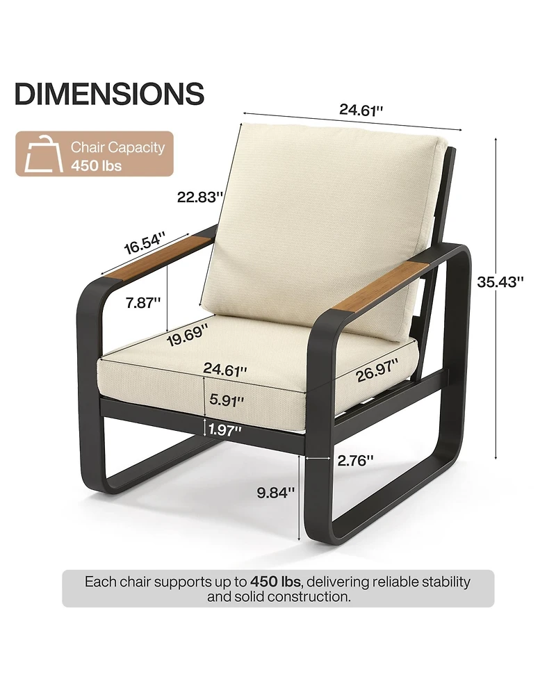 Tribesigns Outdoor Single Patio Sofa with Removable Cushions, Metal Frame Chair Thick Cushions for Patio, Balcony, Garden