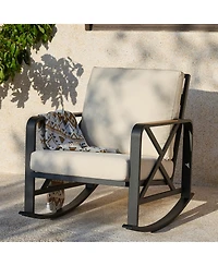 Tribesigns Outdoor Rocking Chair with Cushions, Patio Steel Frame and Olefin Fabric Seat