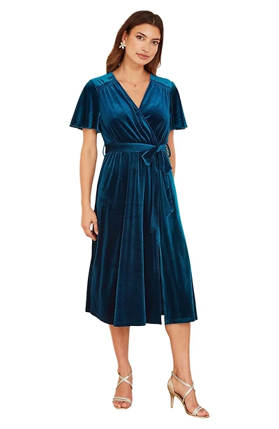 Yumi Women's Velvet Split Hem Midi Dress
