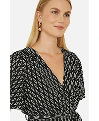 Yumi Women's Short Sleeve Tie Waist Midi Skater Dress