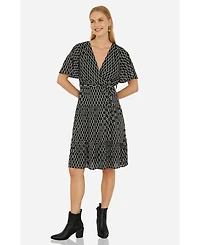 Yumi Women's Short Sleeve Tie Waist Midi Skater Dress