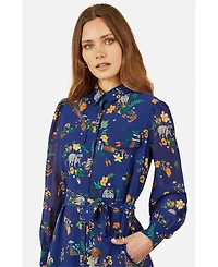 Yumi Women's Raccoon Print Shirt Midi Dress