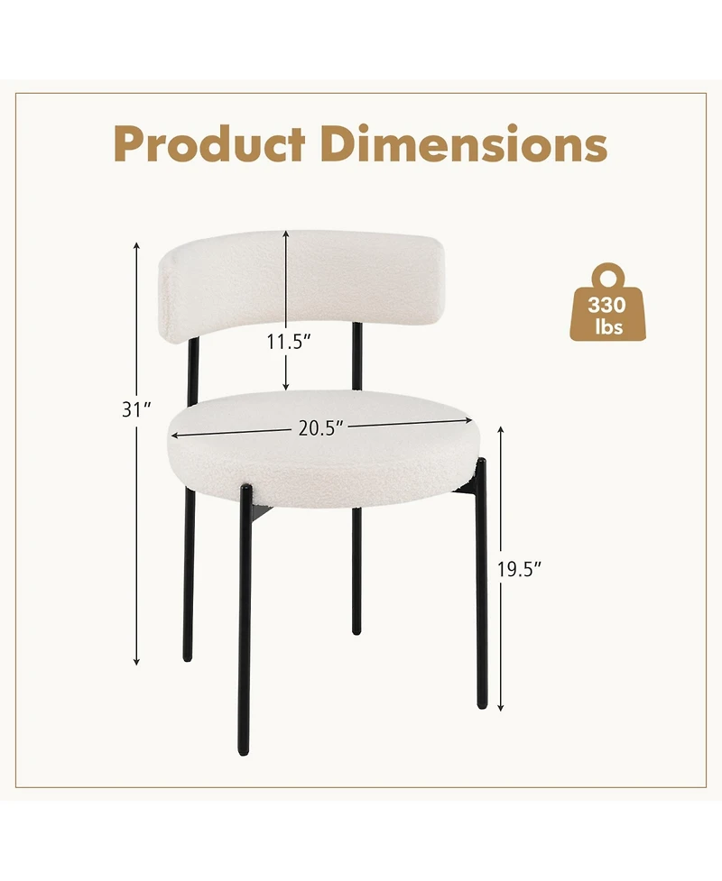 Gouun Boucle Dining Chairs Set of 4 with Curved Backrest and Metal Legs, 20.5x20.5x31 in