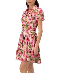 Ivonne Women's Short Floral Shirt Dress with Waist Tie