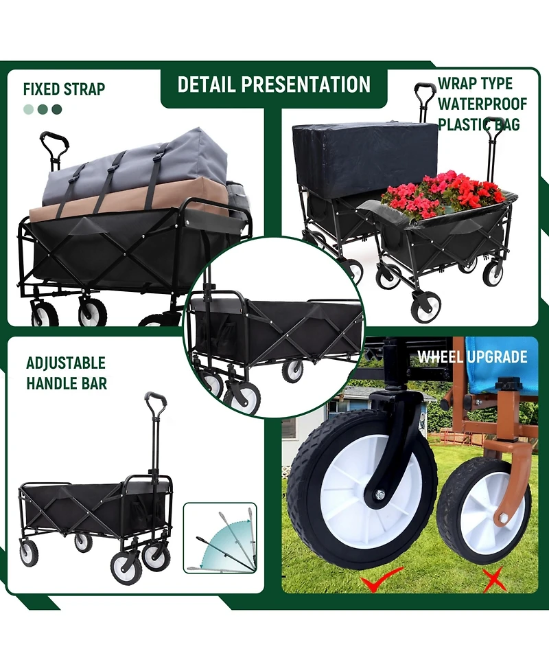 Mondawe 360lbs Collapsible Storage Wagon Utility Carts with Strapping System, 3-Piece Liner