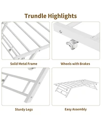 Homfan Pop Up Trundle Bed Frame with Metal Slats, Locking Casters and Folding Legs