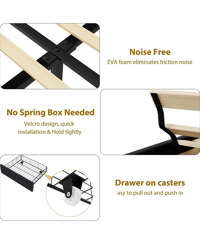 Homfan Upholstered Bed Frame with 2 Storage Drawers