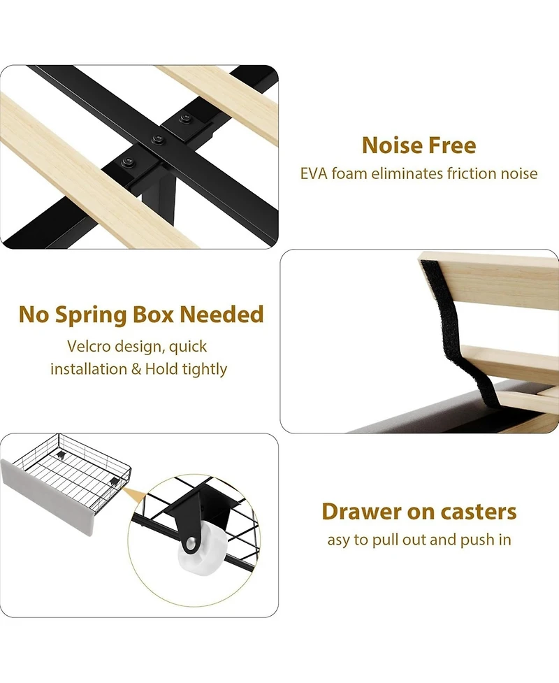 Homfan Upholstered Bed Frame with 2 Storage Drawers
