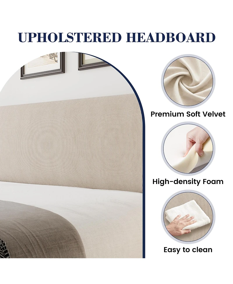 Homfan elvet Upholstered Bed Frame with Wingback Headboard