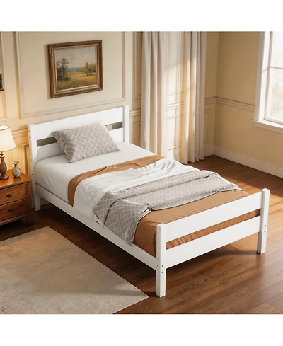 Sailvan Rubber Wood Platform Bed Frame with Headboard and Footboard, Space-Saving Design