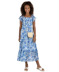 Speechless Girls' 7-16 Maxi Ruffle Square Neck Dress with Bag