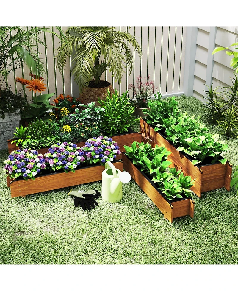 Gymax 2PCS Wooden Raised Garden Bed w/ Drainage Holes Liner for Vegetable Flower Herb