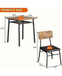 gaomon 3-Piece Square Dining Set for 2 with Storage, Metal Frame Table and 2 Upholstered Chairs