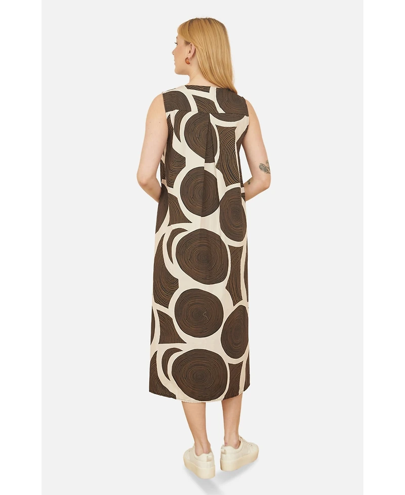 Yumi Women's Sleeveless V-Neck Trapeze Midi Dress