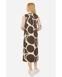 Yumi Women's Sleeveless V-Neck Trapeze Midi Dress