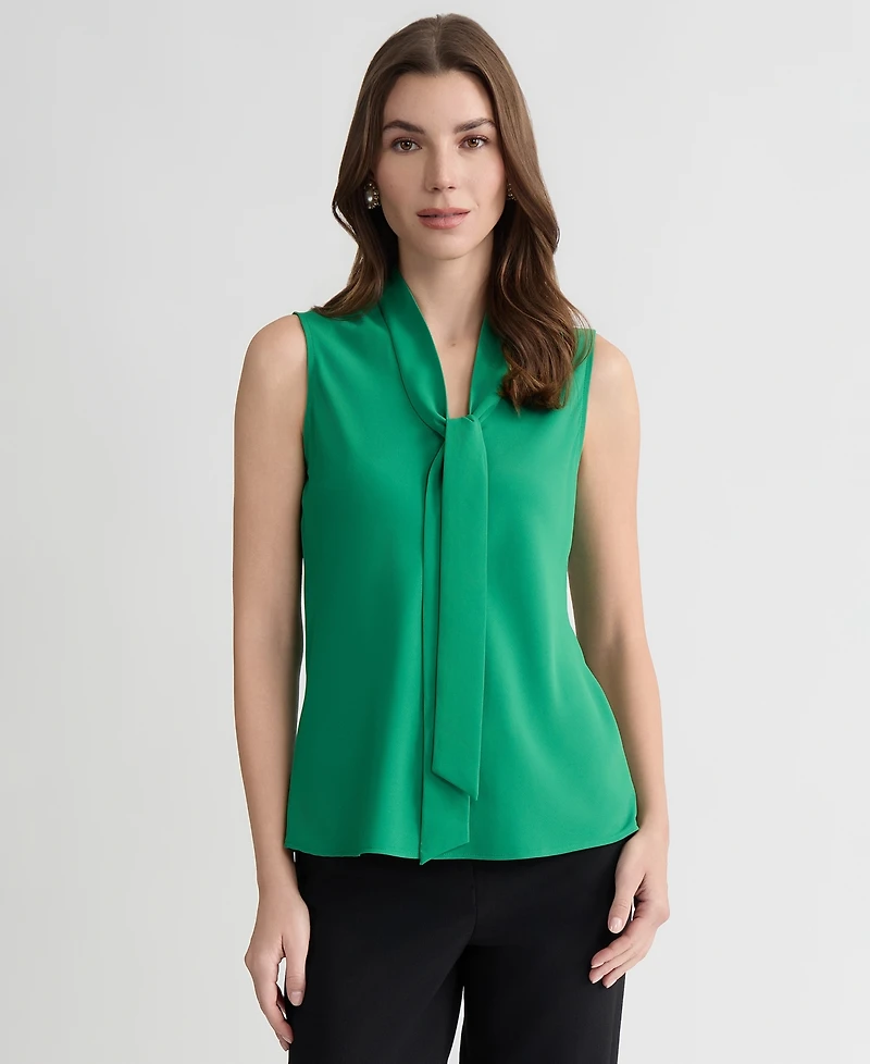 Kasper Women's Solid Sleeveless Tie-Neck Blouse, Regular & Petite