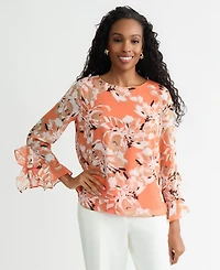 Kasper Women's Ruffle-Cuff Long-Sleeve Top