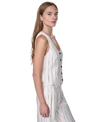 Dkny Women's Heavy Topstitch Striped V-Neck Vest