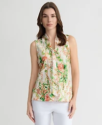Kasper Women's Floral-Print Sleeveless Tie-Neck Top